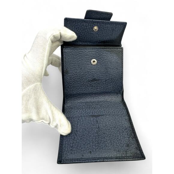 BVLGARI Vintage Blue & Black Leather Trifold Wallet - Picture 9 of 10